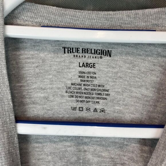 True Religion T-Shirt Men’s Large Gray Logo Casual Crew Neck Tee Short Sleeve - Picture 4 of 8